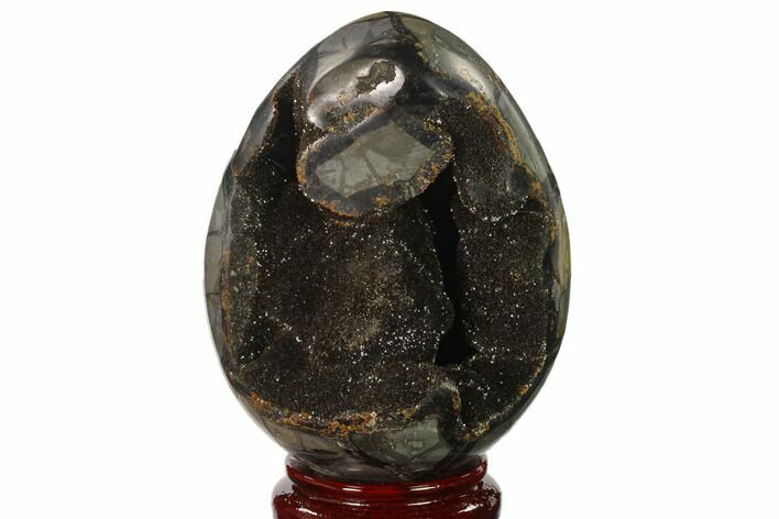 Septarian Dragon Egg Geode - Black Crystals #137942